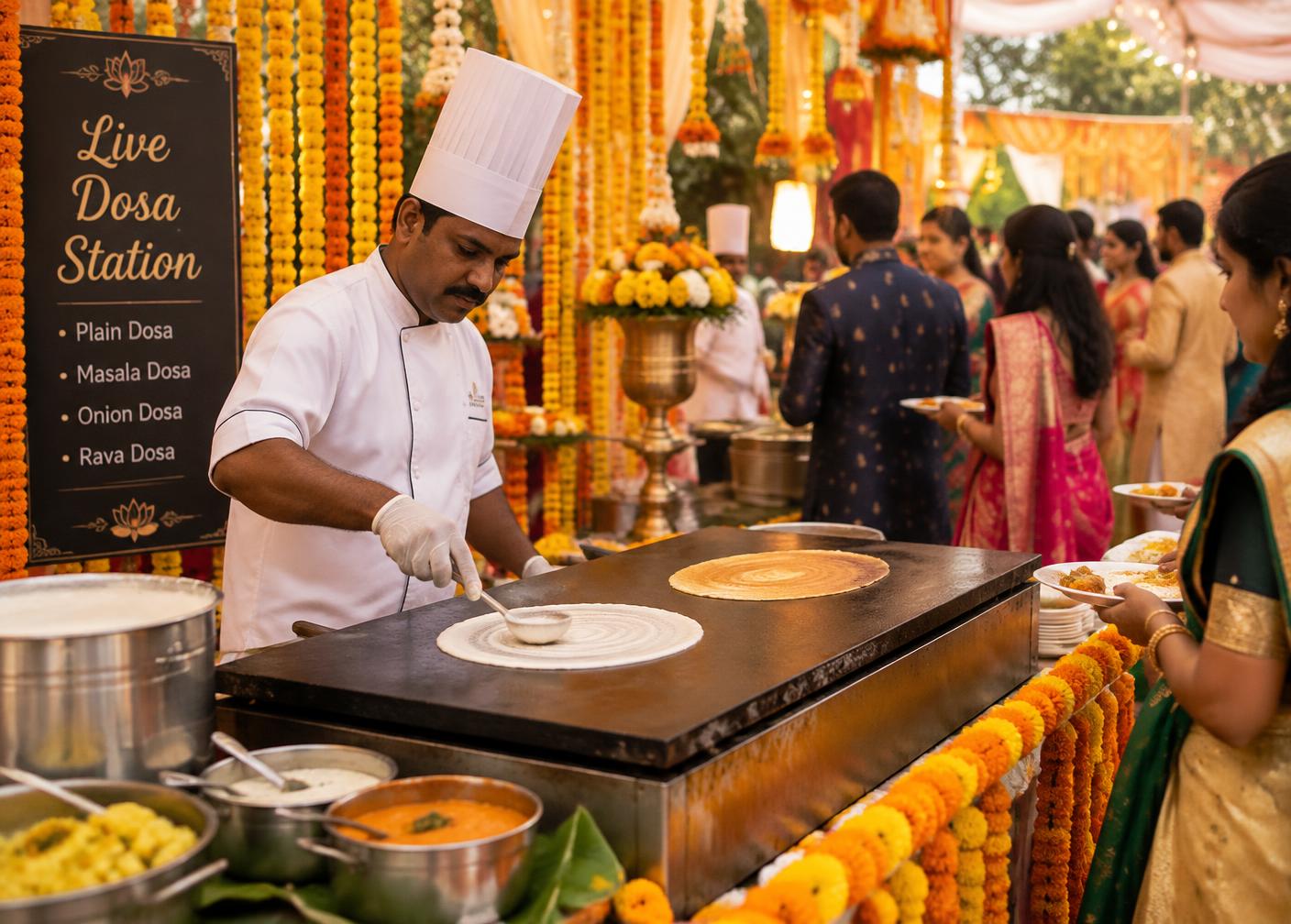 Live dosa station at a wedding